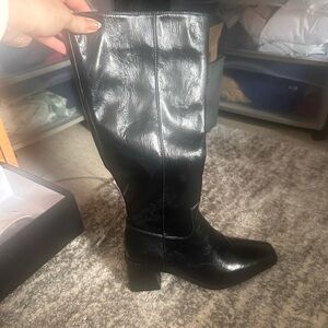 Black Leather Knee-High Boots